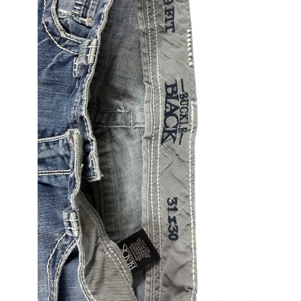 Buckle Black Nine Fit Straight Jeans Men's 31x30 Blue Denim Distressed Rugged
